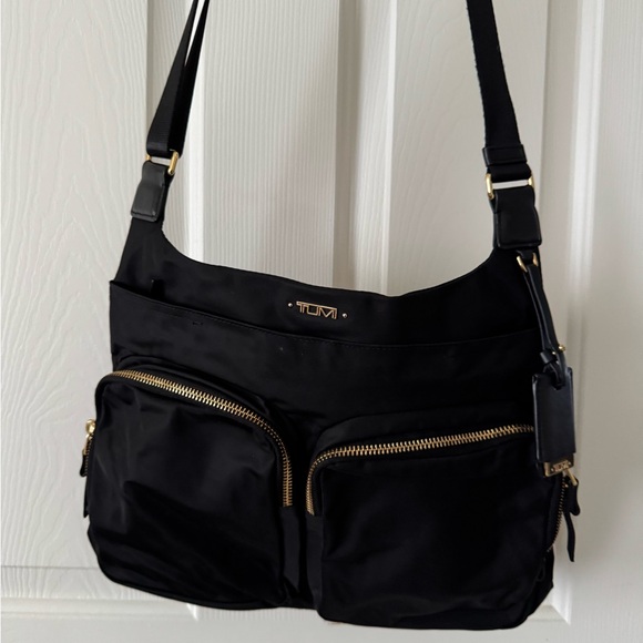 Tumi Sadler Black Crossbody Bag with Gold Accents EC - Picture 2 of 7